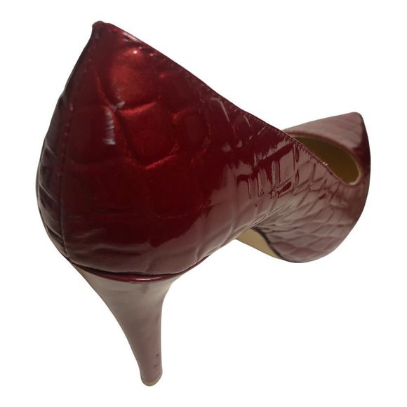 Gianni Bini Red Leather Croc Platform Pumps - Picture 3 of 6